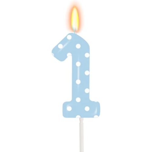 Bougie chiffre 1 à pois – Topper gâteau 1er anniversaire pour garçon