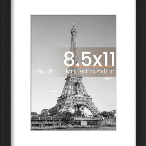 Bingkai foto upsimples 8,5 x 11 inci, hitam — untuk 8,5x11 atau 6x8 dengan mat, gantung dinding, 1 buah
