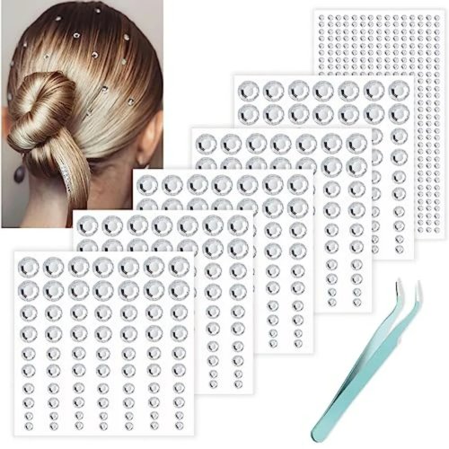 Pegatinas de pedrería para cabello y rostro, adhesivas — strass y perlas para maquillaje y fiesta