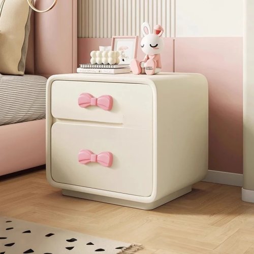 Mesita de noche de madera rosa ecológica estilo crema – Infantil, con almacenaje multifunción para hogar, apartamento u hotel