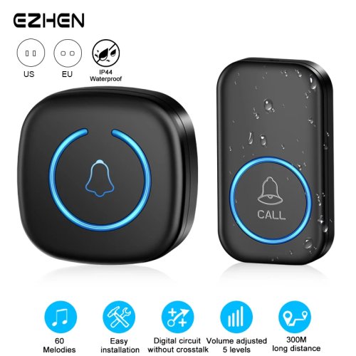 Wireless Doorbell 300m (984 ft) Range – Smart Plug-in Chime with 60 Melodies, Remote Receiver, US/EU/UK Plug Options