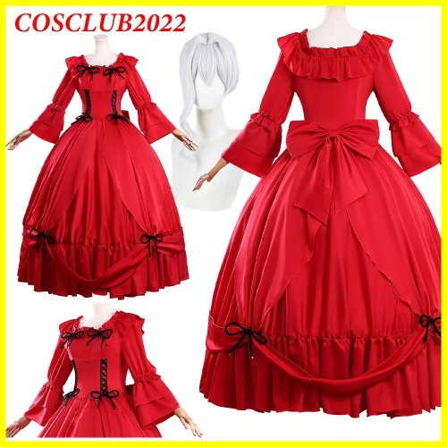 Ensemble cosplay anime «Scarlet» rouge – robe + perruque rouge, costume roleplay pour Halloween et carnaval