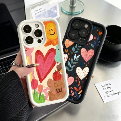 Funda de silicón con diseño de corazones y hojas para Samsung Galaxy S26 Ultra, S25, S24, FE Plus, A56, A55, A17, A07, A57, A37, A27, A36, A26, A16, A15, A25, A06