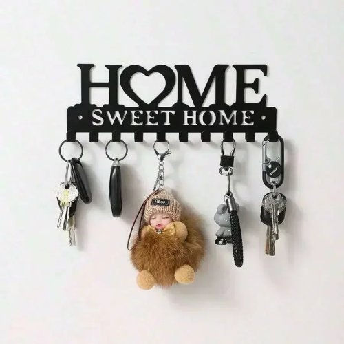 Suporte de chaves de parede preto em metal, gancho decorativo para chaves, casacos e chapéus — para a entrada