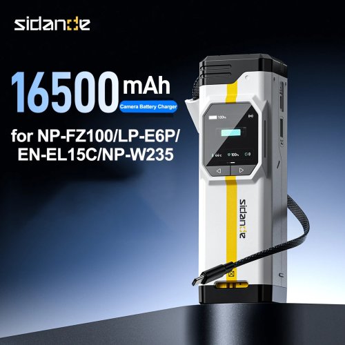 SIDANDE BBPro صندوق شاحن بطاريات كاميرا 100 واط شحن سريع، بطارية مدمجة 16500mAh، متوافق مع NP‑FZ100 / LP‑E6P / EN‑EL15C / NP‑W235