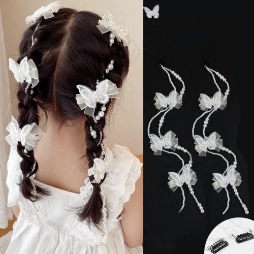 2025 New Girls' Long Ribbon Princess Hair Bows - Braid Hair Clips for Kids