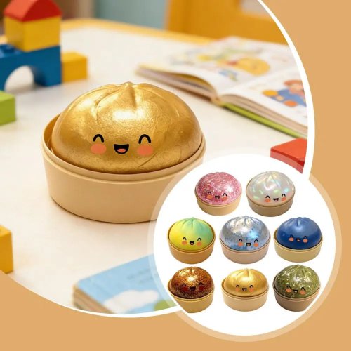 Large Squishy Dumpling/Bun Slow-Rising Glitter Stress Ball — Fidget Toy for Home, Office & Travel