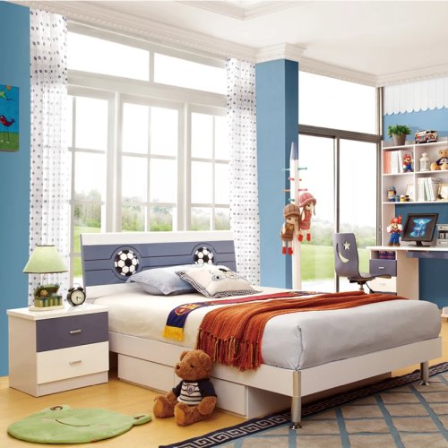 Ranjang anak MDF kayu desain kartun modern, murah — Set furnitur kamar tidur untuk anak laki-laki
