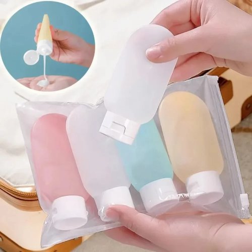 Set de 4 frascos recargables 60 ml — botellas flexibles para champú y loción, para viaje