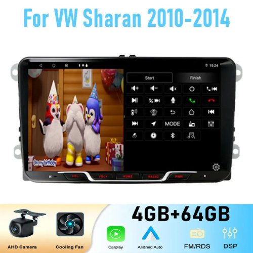 Autoradio écran 9" Android 15 pour VW Sharan 2010-2014, 64 Go, CarPlay sans fil, GPS/Navigation, Wi‑Fi, Google Maps, Bluetooth