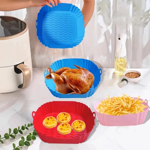Bandeja de silicona para freidora de aire, apta para alimentos, reutilizable, cuadrada, molde/alfombrilla para horno y barbacoa