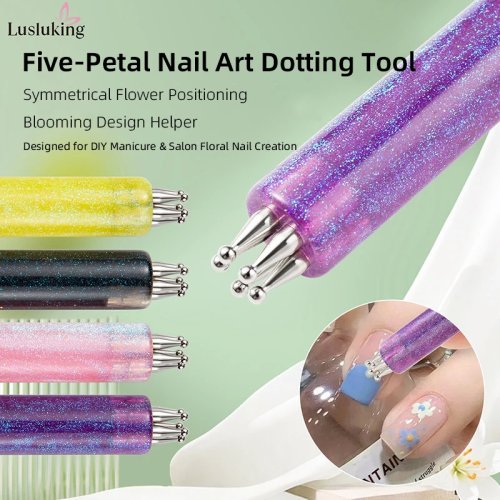 Ferramenta Nail Art DIY criador de flor 5 pétalas – dotting 1,8 mm ponta fina, pinça para strass com cabo glitter e pincéis de manicure