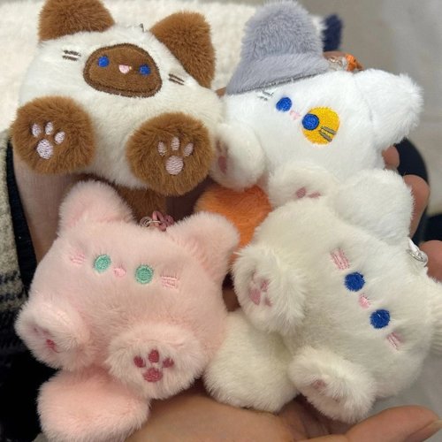 Llavero de peluche gato de cola larga con mosquetón — charm suave para bolso, regalo de San Valentín