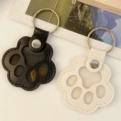 Leather pet hair keepsake bag — cat paw keychain pouch, portable memorial fur storage