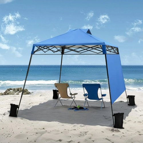 Mái che pop-up 2,4×2,4 m (8×8 ft) — Lắp nhanh một chạm, túi đựng có bánh xe, kèm 4 túi chèn trọng lượng