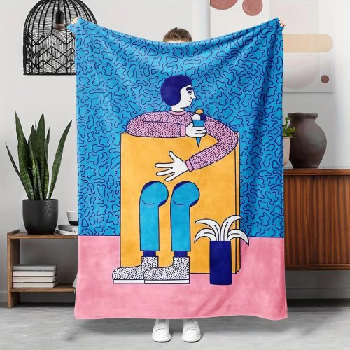Große Pop Art Wohndecke 150x200 cm – retro-moderner Sofaplaid, gemütliche Wohn­dekoration, Geschenk