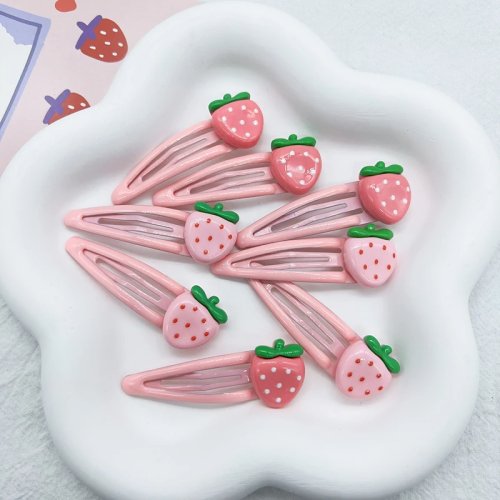 2er-Set niedliche Erdbeer-Haarklammern, rosa Snap-Haarklammern für Mädchen (Pony)