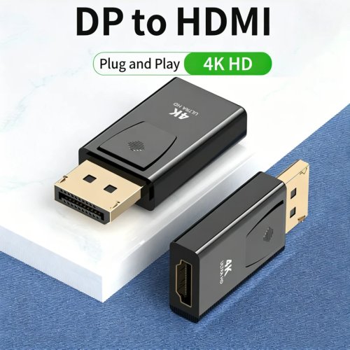 محول DisplayPort إلى HDMI 4K@30Hz (موصل DP ذكر → منفذ HDMI أنثى) — محوّل فيديو للابتوب، الكمبيوتر، الشاشة، جهاز العرض، التلفاز