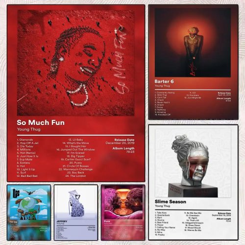 Impresión en lona Young Thug – cuadro moderno estilo portada de álbum, decoración para recámara y café, regalo