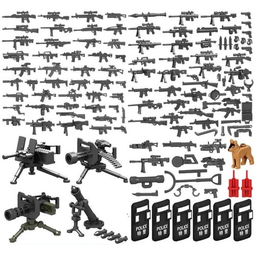 25/50/100 قطعة ملحقات أسلحة عسكرية لشخصيات ألعاب التركيب - بنادق، مدافع، قبعات SWAT/جيش/شرطة، قطع غيار DIY