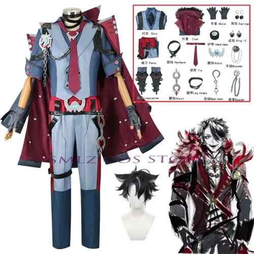 Duke Wriothesley Genshin Impact cosplaykostuum voor heren – mantel, bovenstuk, broek en pruik