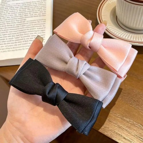 Fermagli capelli a fiocco stile coreano con molla – Eleganti per bambine, nero/rosa