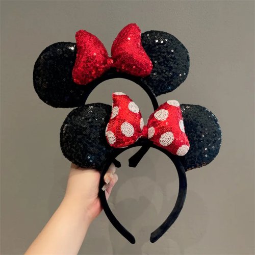 Bando pita Minnie berpayet – aksesoris rambut lucu untuk dewasa & anak, cocok untuk taman hiburan