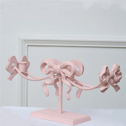 Candelero metálico con moño, porta velas retro de sobremesa para mesa, decoración y utilería para bodas y fotos