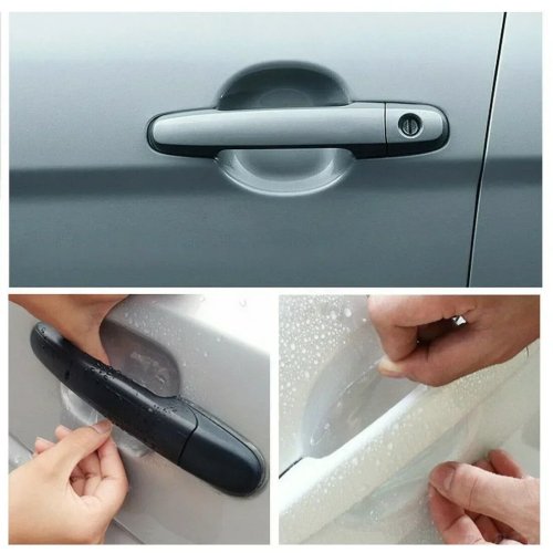 Juego de 4 pegatinas protectoras para maneta de puerta de coche efecto carbono, resistentes a arañazos