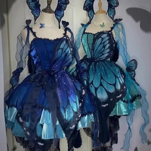 Lolita JSK-Kleid-Set – Schmetterling-Prinzessin Cosplay, elegantes Vollkleid