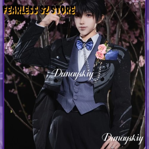 Caleb Cosplay-Smoking – schwarzer Hochzeits-Uniform mit Blumen-Schleife | Anime/Game "Love And Deepspace" Kostüm für Halloween & Weihnachten