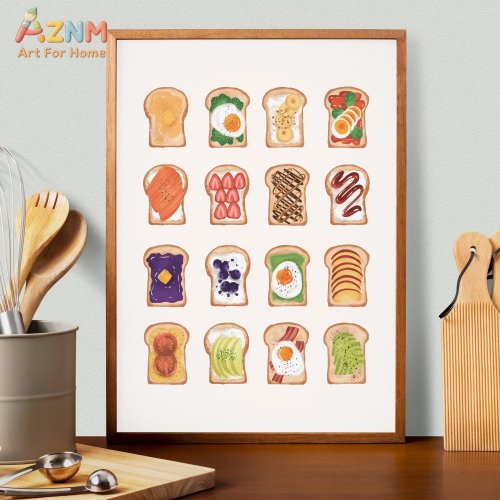 Lienzo decorativo Tostadas de desayuno – Ilustración de alimentos para decoración de cocina