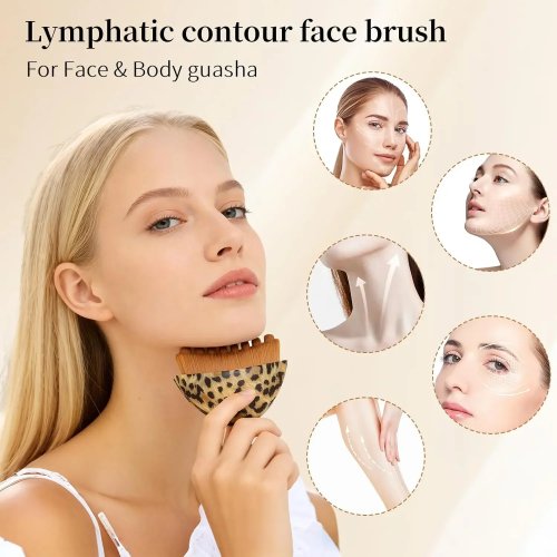 Sikat Wajah Motif Leopard — Alat pijat wajah ergonomis untuk drainase limfatik, bulu super lembut untuk pengencangan dan slimming