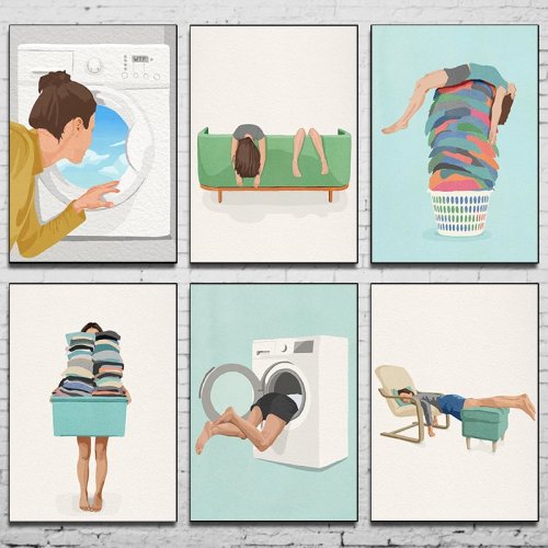 ภาพแคนวาสไร้กรอบสไตล์โมเดิร์นสำหรับห้องซักรีด — โปสเตอร์ตลก "Lazy Rest" รูปเครื่องซักผ้า ของตกแต่งผนังสำหรับห้องซักหรือห้องนั่งเล่น, 1 ชิ้น