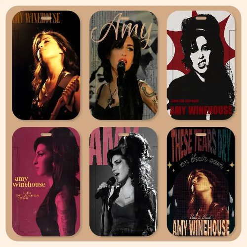 Amy Winehouse Ausweishalter mit Lanyard – haftendes Kartenfach, Schüler-Ausweisband, Geschenkaccessoire