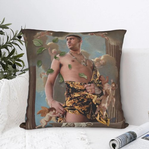Housse de coussin carrée 40x40 cm polyester, motif lapin 'Bad Music' — housse déco amusante