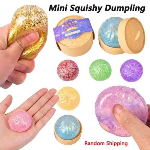 Mini squishy dumpling realistisch — sensorisch fidget-speelgoed, antistress knijpbal met glitter