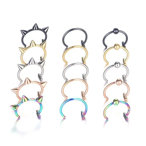 1 unidad aro de nariz falso en acero inoxidable — Anillo septum sin piercing (clip-on) para mujer, estilo hip hop