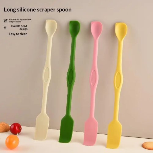 Silikon-Spatel/Schaberlöffel mit langem Griff, beidseitig, hitzebeständig – zum Backen, Kochen und Rühren, leicht zu reinigen