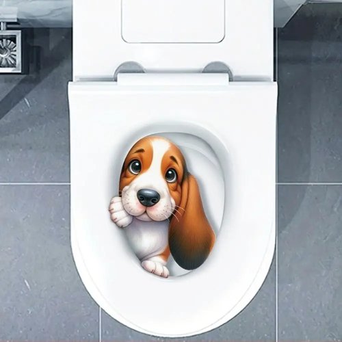 Lustige 3D PVC WC-Sticker (Katze & Hund), selbstklebend und wasserfest – Toilettensitz/Wanddeko