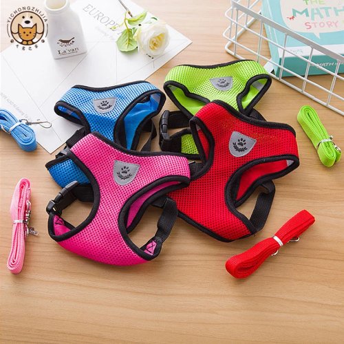 Adjustable Mesh Vest Harness with Leash — Polyester, for Small & Medium Dogs and Cats (Puppy)