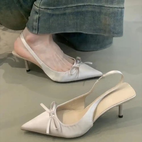 여성용 하이힐 샌들 봄·가을용, 스퀘어 토, 나비 리본, 쿠션 깔창으로 편안한 착화감