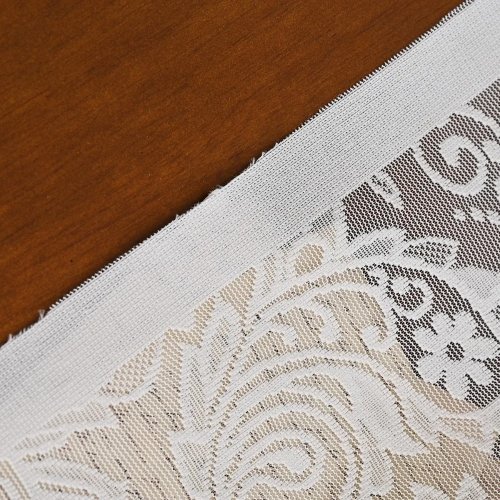 Voilage court à motif floral, tamisant blanc, dentelle et perles, passage pour tringle, séparation décorative pour chambre