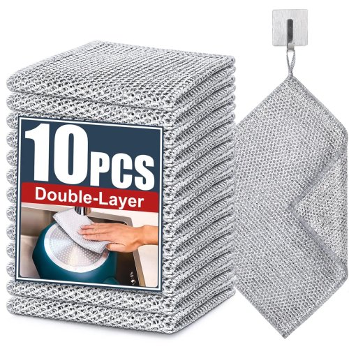 Paquete de 10 estropajos de alambre de acero doble capa — No rayan, limpieza potente para ollas, tarja y trastes