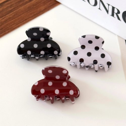 Mini pinza de pelo tipo garra con lunares de acrílico para mujer — bonita para peinados diarios y flequillo