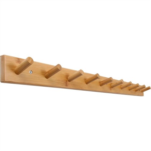 Attaccapanni a parete in bambù naturale, 10 ganci — Per cappotti, zaini, asciugamani e cappelli — Distanza montaggio 40,6 cm (16 in)