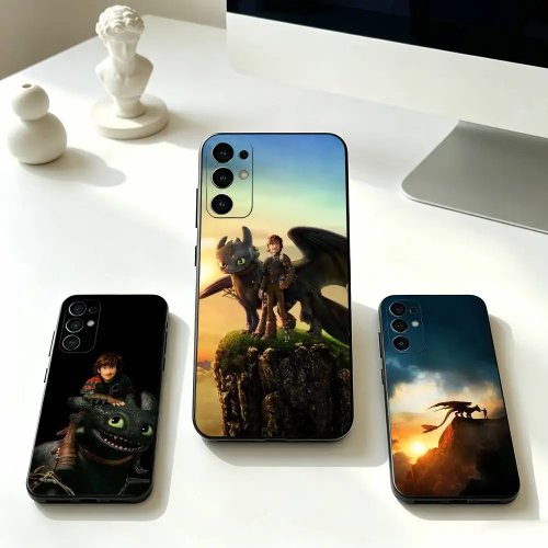เคสซิลิโคนอ่อนนุ่มสีดำลาย Hiccup & Toothless สำหรับ Samsung Galaxy S30/S25/S24/S23/S22/S21/S20, รุ่น Ultra/Plus/FE