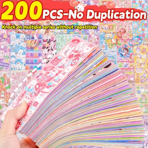 Lot 20–200 pièces Autocollants kawaii cartoon — effet laser/holographique, sans doublons, autocollants pour journal, scrapbooking, DIY et fournitures scolaires