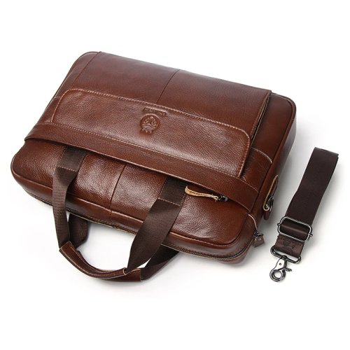 Herren-Aktentasche aus echtem Leder, Vintage Business-Umhängetasche für 15,6 Zoll Laptop