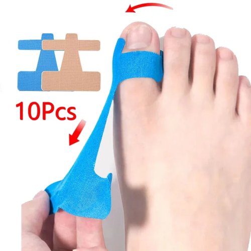 Pack 10 Tiras Kinesiológicas correctoras para Juanetes — Cinta deportiva para Juanetes y Turf Toe, separador/alineador del dedo gordo